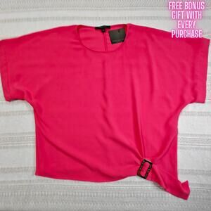 Marc New York Hot Pink Buckle Detail Blouse Top Size L NWT